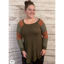 Olive shirt with orange stripes