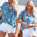 Briella Star Print Chambray Short Sleeve Shirt