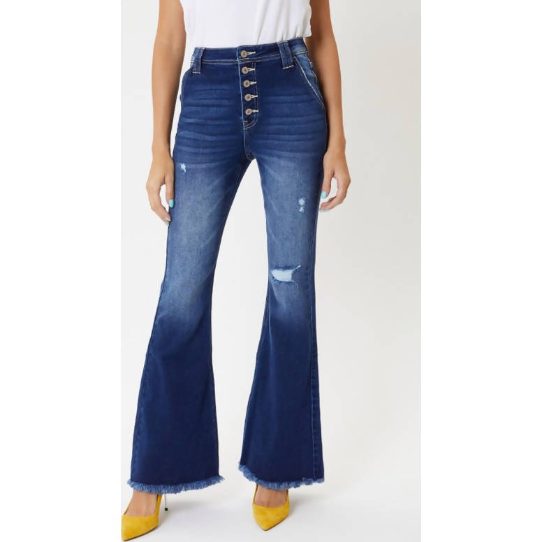 Kancan High Rise Button Fly Flare Jeans