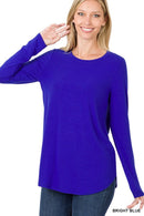 Bright Blue Round Neck Long Sleeve Top