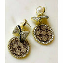 Light Brown Canvas Drop Bow Pearl Earrings