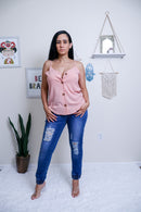 Mauve Buttoned Spaghetti Tank Top