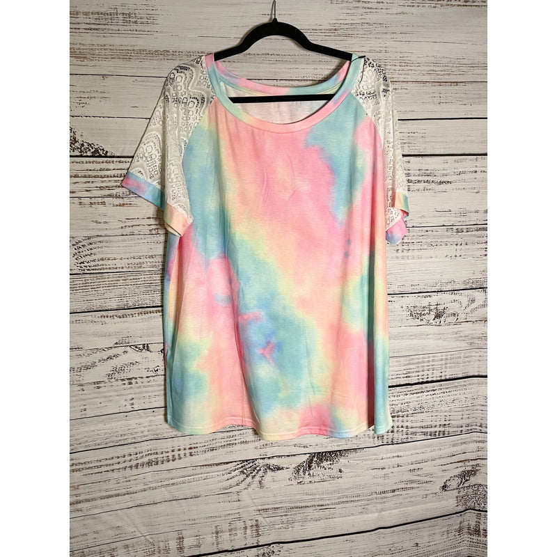 Tie Dye lace sleeved short sleeve shirt