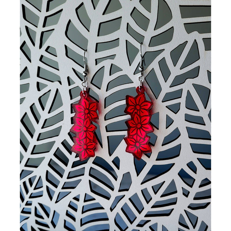 Red Mirror Acrylic Poinsettia Earrings