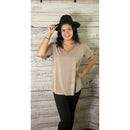 Tan shirt with lace collar