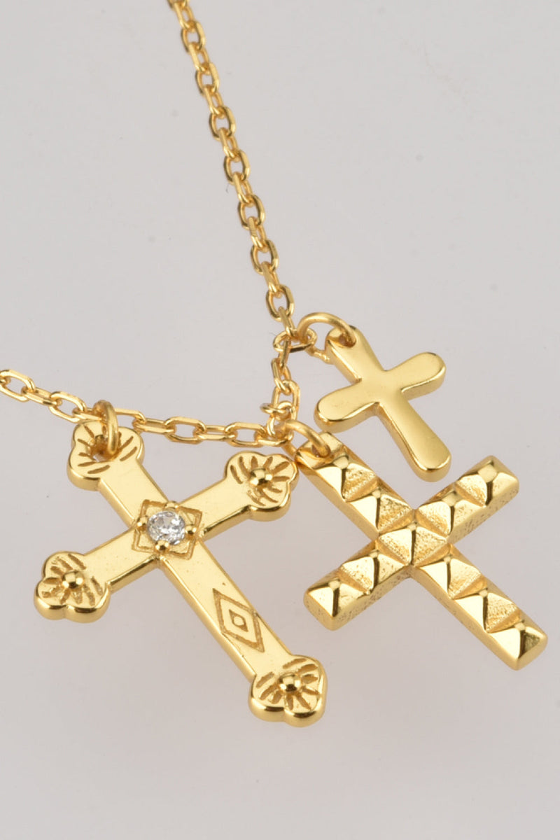 Inlaid Zircon Cross Pendant Necklace