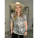 Cow print crochet detail shirt