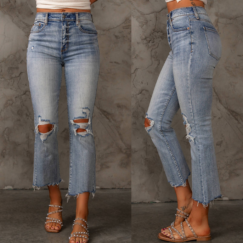 Gina High Waisted Ripped Straight Leg Jeans
