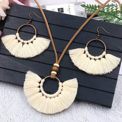 Tassel Necklace and Earrings Jewelry Set