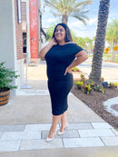 Boat Neck Knit Midi Dress