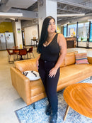 Plunging V Bodysuit Black