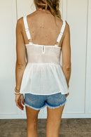 Mixed Knit Embroidered Tank in Off White