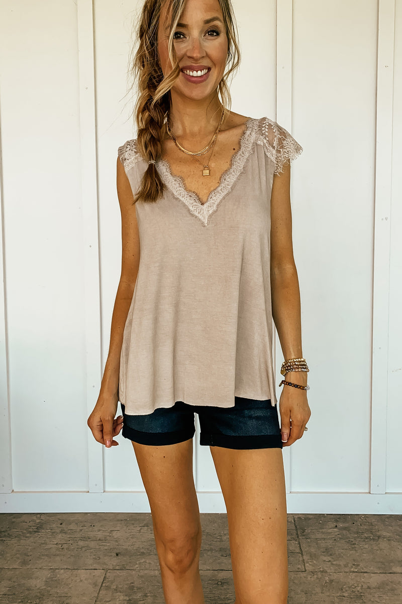 Romantic Taupe Lace Top