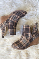 Ember Plaid Wedge Booties