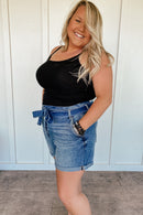 High Rise Tie Waist Kancan Shorts - PLUS