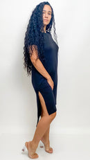 Casual Short Sleeve T-shirt Midi Dress Black