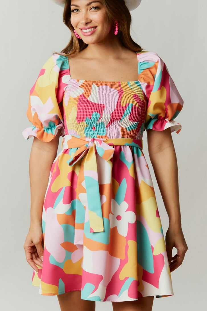 Bold Abstract Floral Mini Dress