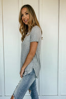 Ribbed Classic Loose Fitting Tee in Heather Grey