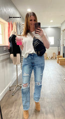 Sling Bag with Pattern Shoulder Strap - black