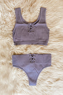 Ribbed Basic Set in Dark Lilac