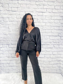 Silky Balloon Sleeve Blouse Black