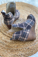 Ember Plaid Wedge Booties