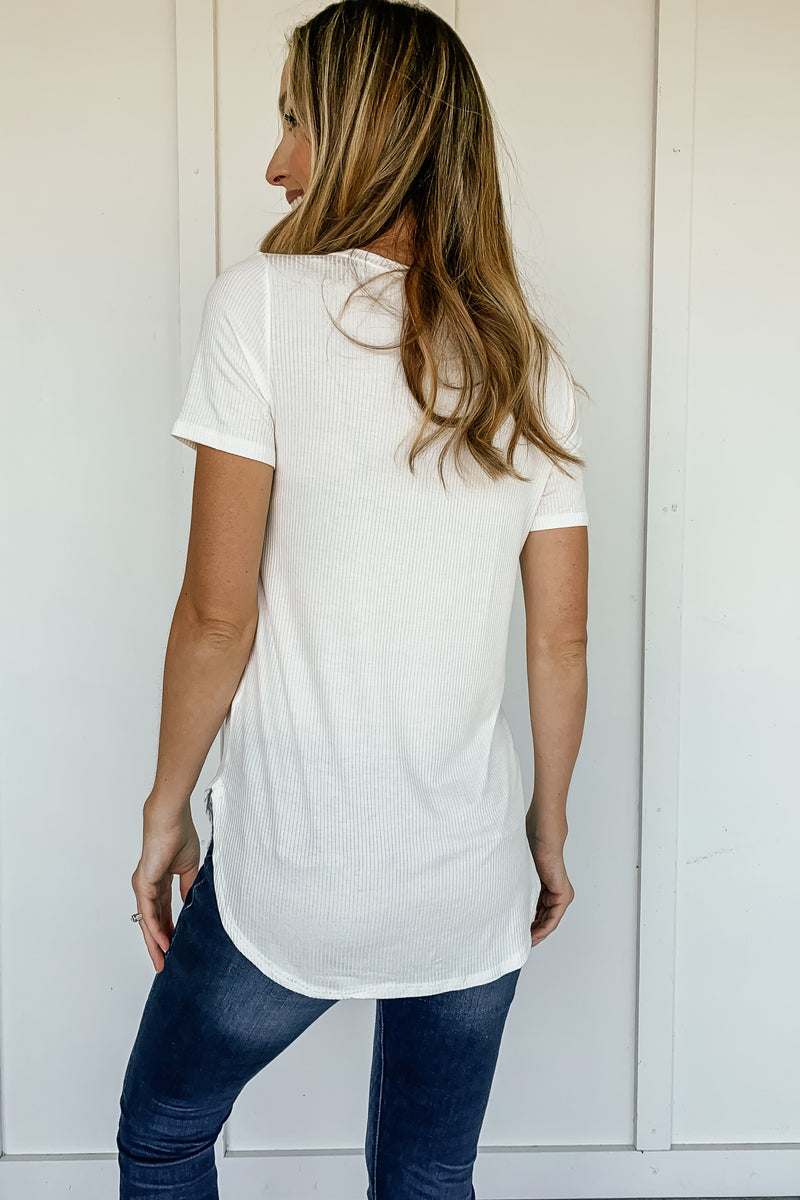 Ribbed Classic Loose Fitting Tee in Ivory