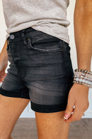 Black High Rise Folded Hem Kancan Shorts