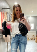 Sling Bag with Pattern Shoulder Strap - black