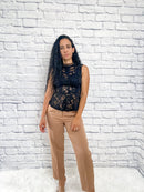 Sleeveless Lace Ruffled Blouse