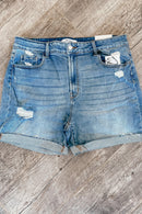 Light Wash Raw Hem Shorts - PLUS