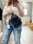 Sling Bag with Pattern Shoulder Strap - black