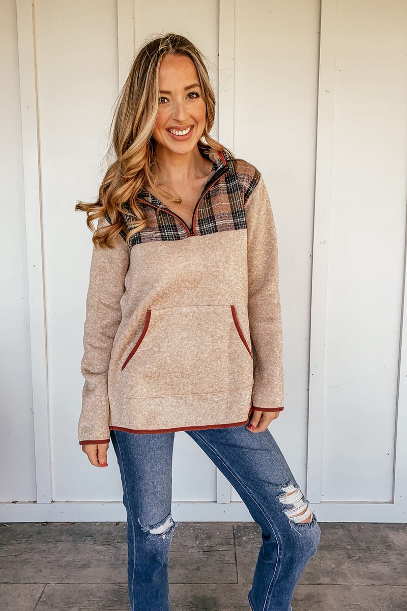 October Plaid Contrast Pullover