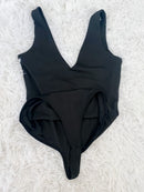 Plunging V Bodysuit Black