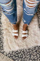 Double Strap Slip On Sandals in White