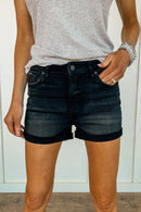 Black High Rise Folded Hem Kancan Shorts