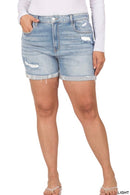 Light Wash Raw Hem Shorts - PLUS