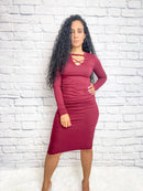 V-neck Midi Dress Wine