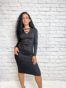 V-neck Midi Dress Black