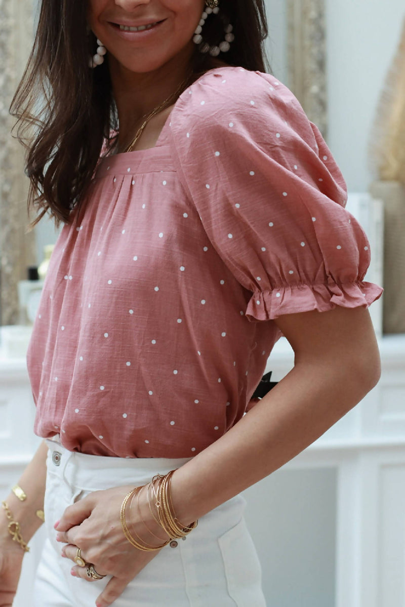 Ava Pink Dotted Blouse
