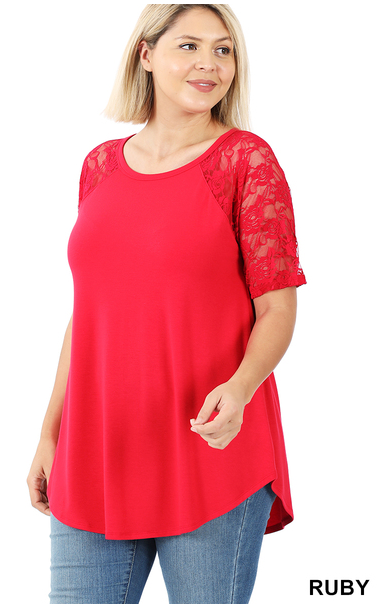 Lace Short Sleeve Top-Ruby(380)