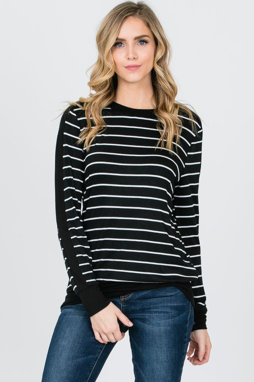 Striped Contrast Solid Panel Top