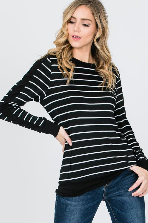 Striped Contrast Solid Panel Top