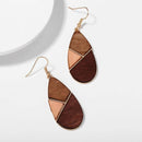Geometric Wood Tear Drop Earring