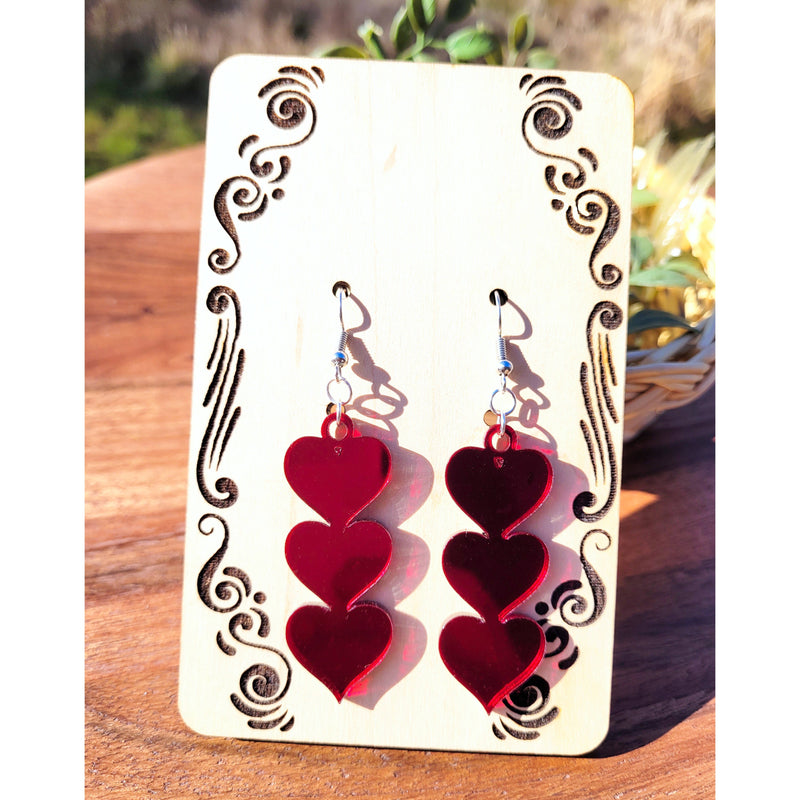 Red Mirror Acrylic Heart Earrings
