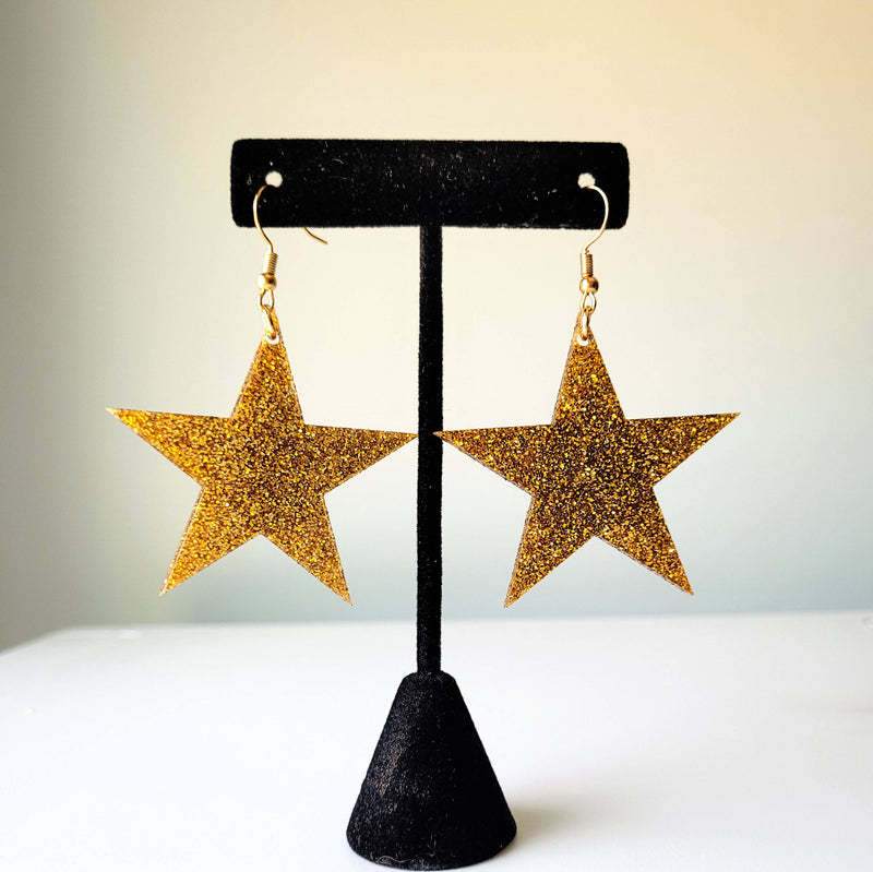 Gold Glitter Acrylic Star Earrings