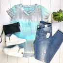 Olivia Ocean Stripes Tee - Teal Vibes