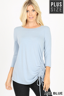 Side Ruched 3/4 Sleeve Top- Ash Blue(161)