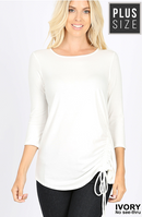 Side Ruched 3/4 Sleeve Top- Ivory(181)