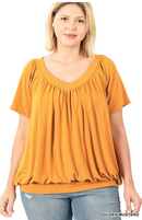 V-Neck Shirring Top- Mustard(592)